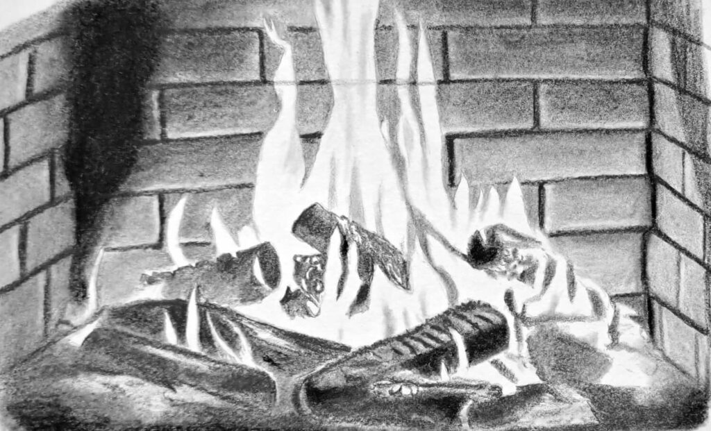 Drawing a crackling fireplace