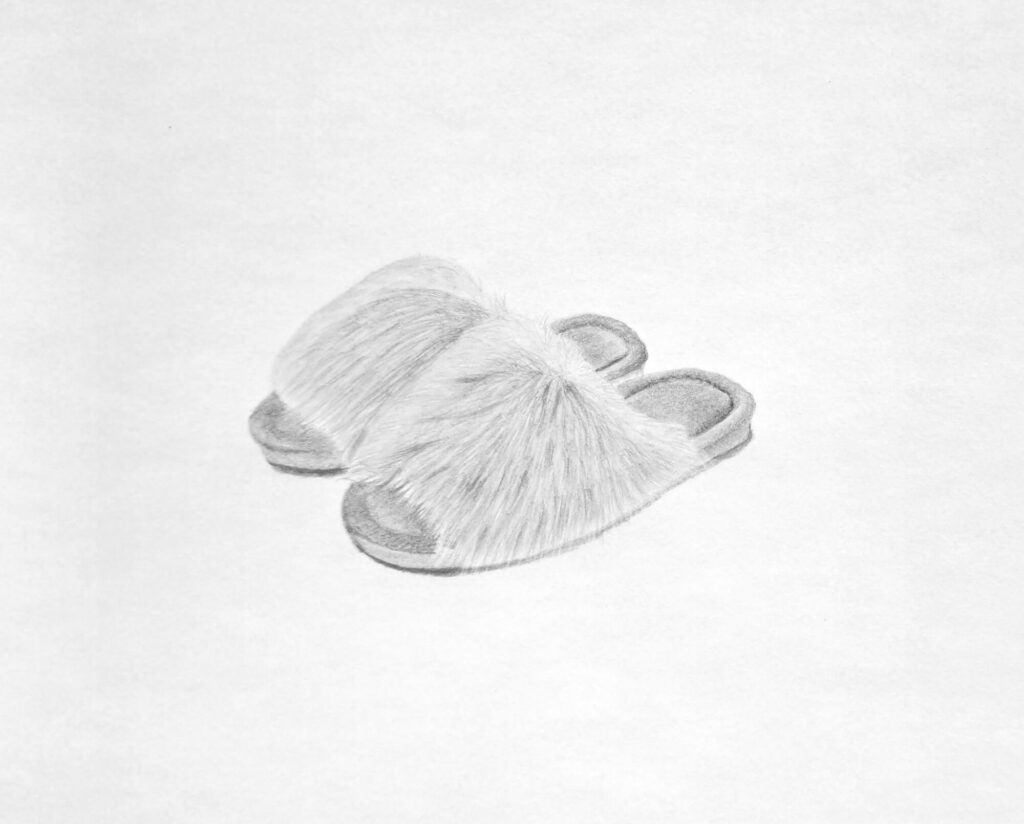 Drawing a pair of fluffy, furry, and fuzzy slippers