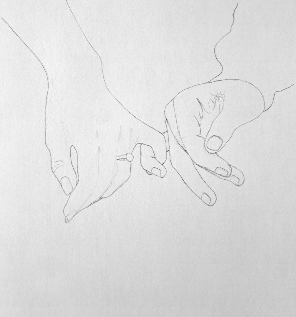 1. Sketching the Two Holding Hands (H Pencil)