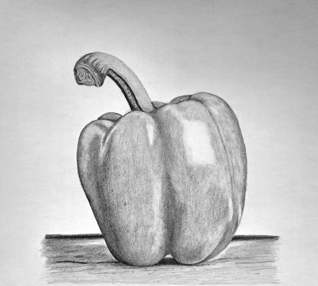 6. Final bell pepper drawing - Shading the wooden table surface